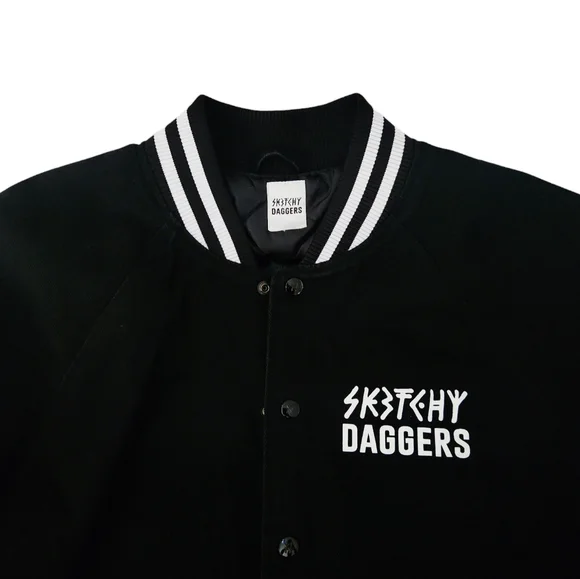 Sketchy Tank x Swallows & Daggers Varsity Jacket extremely Rare Exclusive Black - Picture 3 of 12